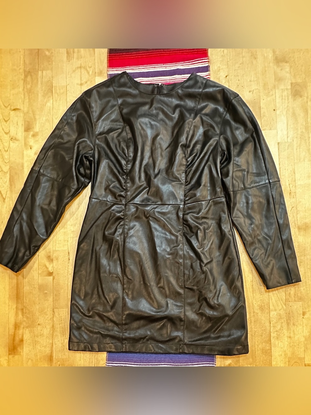 Ronny Kobo Collection Black Faux Leather Mini Dress with Long Sleeves